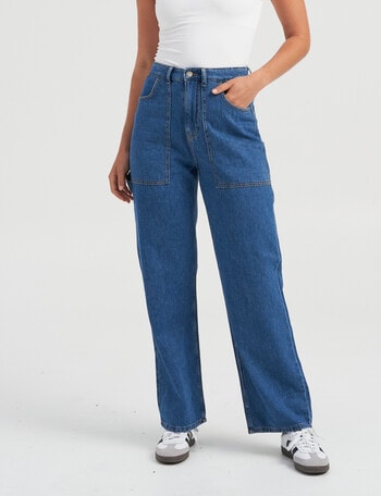 ONLY Kirsi Denim High Waisted Wide Worker Jean, Dark Medium Blue product photo