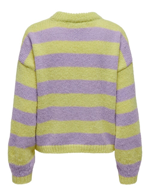 ONLY Bubble Life Long Sleve Stripe Knit Round Neck Jumper, Pale Lime Yellow product photo View 02 L