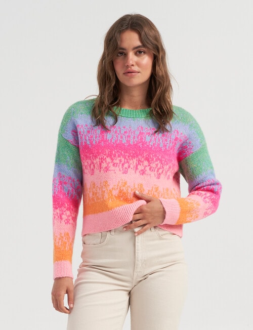 ONLY Gita Long Sleeve Round Neck Knit Sweater, Fuchsia Purple product photo