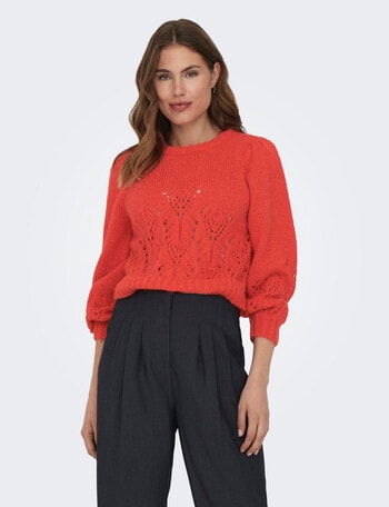 ONLY Carlie Life Long Sleeve Knit Round Neck Jumper, Poppy Red product photo