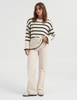 ONLY Hella Long Sleeve Loose Striped Round Neck Knit Jumper, Birch Black product photo
