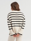 ONLY Hella Long Sleeve Loose Striped Round Neck Knit Jumper, Birch Black product photo View 03 S