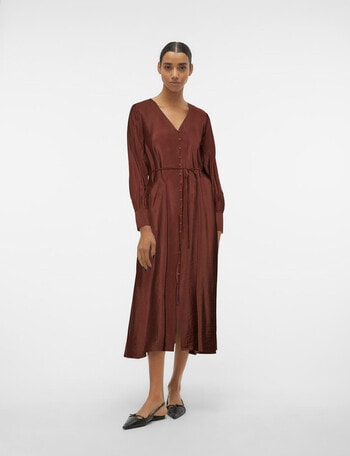 Vero Moda Brita Berta Long Sleeve Midi Dress, Chocolate Fondant product photo