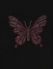Switch Long Sleeve Rib Tee Diamante Butterfly, Black product photo View 02 S