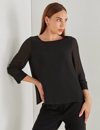 Oliver Black 3/4 Sleeve Double Layer Top, Black product photo