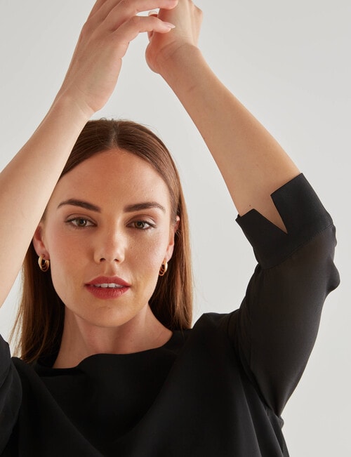 Oliver Black 3/4 Sleeve Double Layer Top, Black product photo View 05 L