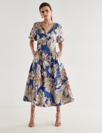 State of play Leaf Print Odette Dress, Blue product photo