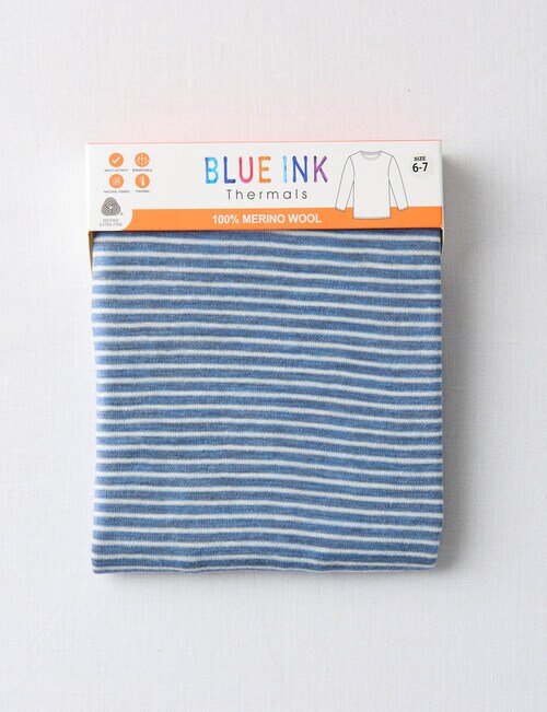 Blue Ink Merino Unisex Long Sleeve Top, Steel Marle & White Stripe product photo View 02 L