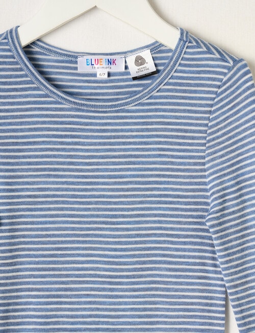Blue Ink Merino Unisex Long Sleeve Top, Steel Marle & White Stripe product photo View 02 L