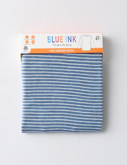 Blue Ink Merino Unisex Long Sleeve Top, Steel Marle & White Stripe product photo View 02 L