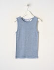 Blue Ink Merino Unisex Singlet, Steel Marle & White Stripe product photo