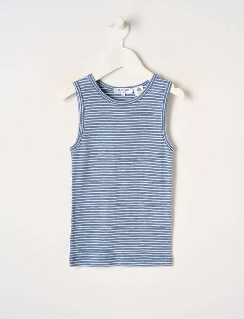 Blue Ink Merino Unisex Singlet, Steel Marle & White Stripe product photo