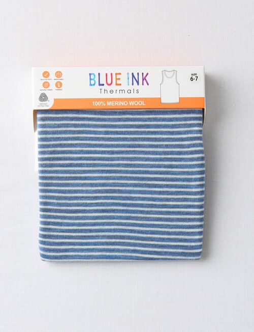 Blue Ink Merino Unisex Singlet, Steel Marle & White Stripe product photo View 02 L