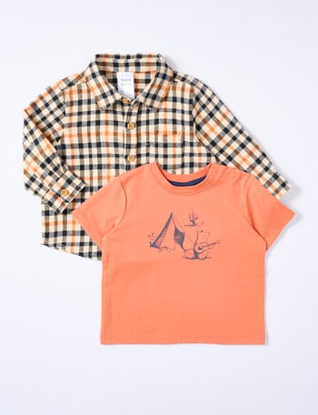 Teeny Weeny Tee & Flannel Shirt Set, 2-Piece, Orange product photo