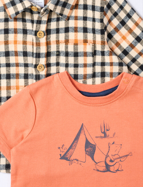 Teeny Weeny Tee & Flannel Shirt Set, 2-Piece, Orange product photo View 02 L