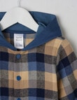 Teeny Weeny Hooded Flannel Over Shirt, Beige & Navy product photo View 03 S