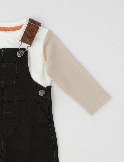 Teeny Weeny Black Denim Overall & Contrast Tee Set, Black product photo View 03 L