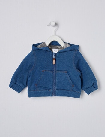 Teeny Weeny Check Hooded Jacket, Denim Blue product photo