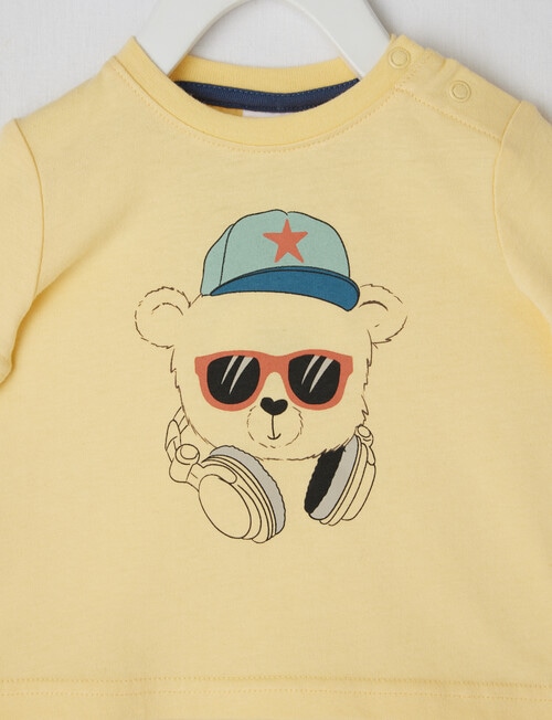 Teeny Weeny Mellow Yellow Bear Long Sleeve Tee, Yellow & White product photo View 02 L