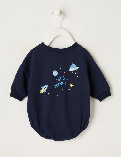 Teeny Weeny Rocket Terry Long Sleeve Bodysuit, Navy product photo View 03 L