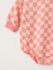 Teeny Weeny Check Terry Long Sleeve Bodysuit, Peach product photo View 02 S