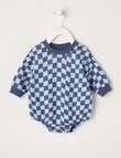 Teeny Weeny Check Terry Long Sleeve Bodysuit, Blue product photo