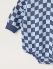 Teeny Weeny Check Terry Long Sleeve Bodysuit, Blue product photo View 02 S