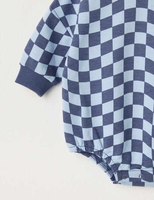 Teeny Weeny Check Terry Long Sleeve Bodysuit, Blue product photo View 02 L