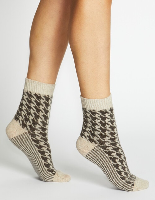 Levante Antonia Hounds Wool Cashmere Crew Socks, Chocolate product photo View 04 L