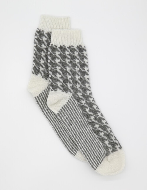 Levante Antonia Hounds Wool Cashmere Crew Socks, Charcoal product photo View 02 L