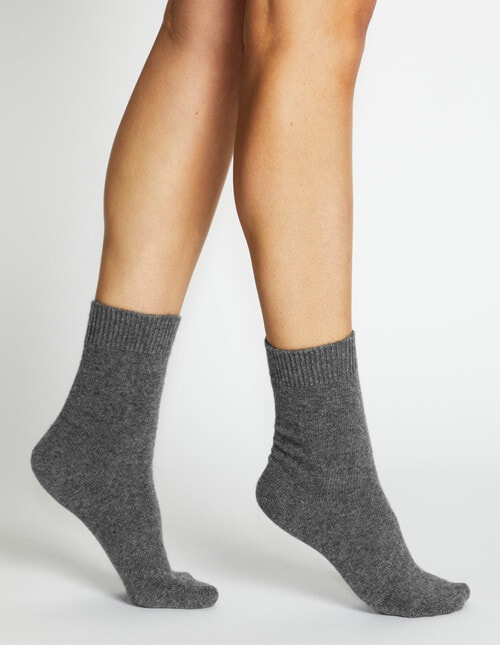 Levante Pina Wool Cashmere Crew Socks, Charcoal product photo View 04 L