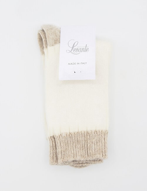 Levante Sofia 2 Tone Wool Cashmere Crew Socks, Cream product photo