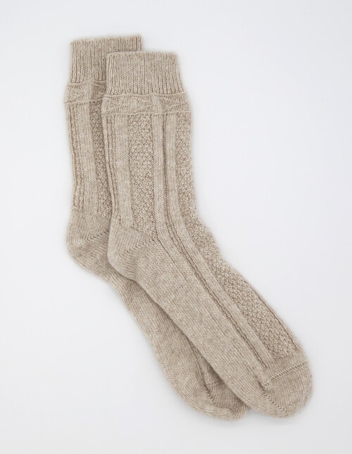Levante Camella Wool Cashmere Crew Socks, Sandstone product photo View 02 L