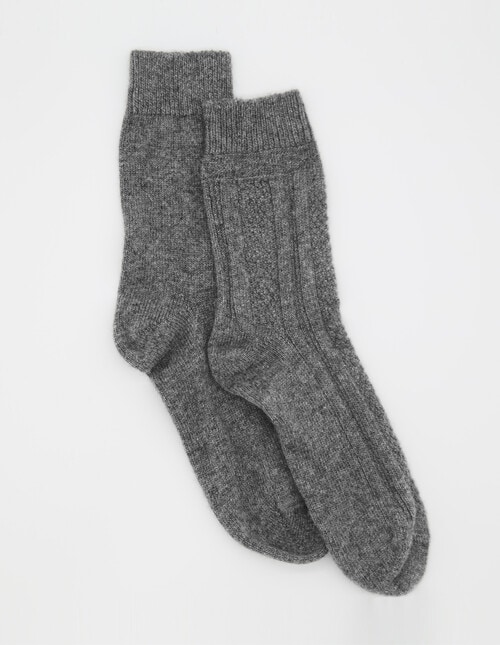Levante Camella Wool Cashmere Crew Socks, Charcoal product photo View 02 L