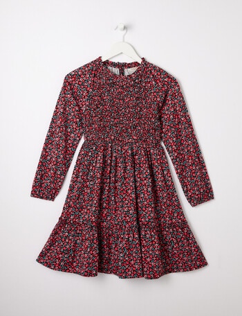 Switch Floral Long Sleeve Shirred Dress, Black product photo