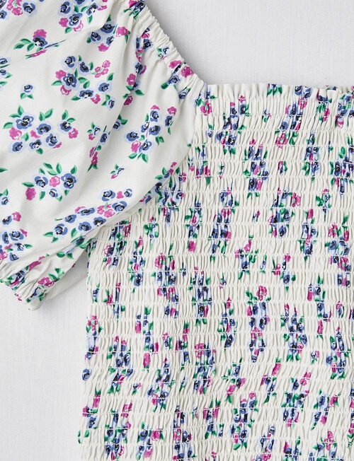 Switch Ditsy Floral Short Sleeve Gathered Top, Vanilla product photo View 02 L