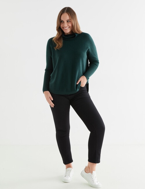 North South Merino Drop Shoulder Roll Neck Jumper, Bottle Green product photo View 03 L
