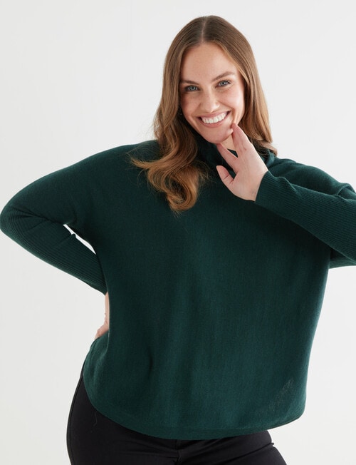 North South Merino Drop Shoulder Roll Neck Jumper, Bottle Green product photo View 04 L