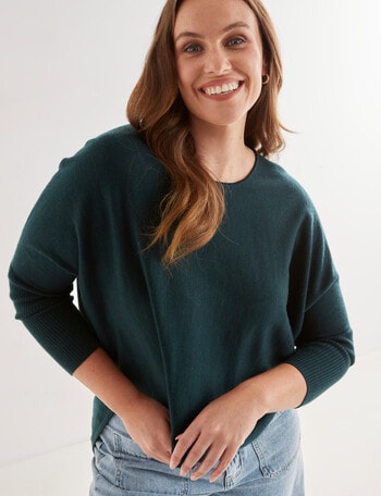 North South Merino Curved Hem Sweater, Bottle Green product photo