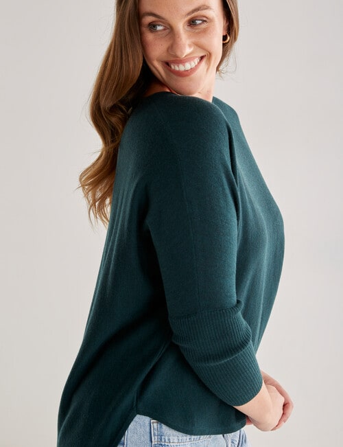 North South Merino Curved Hem Sweater, Bottle Green product photo View 05 L