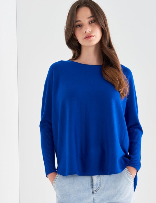North South Merino Curved Hem Sweater, Azure product photo View 05 L