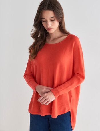 North South Merino Curved Hem Sweater, Apricot product photo