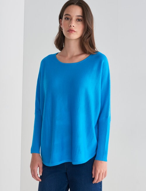 North South Merino Curved Hem Sweater, Turquoise product photo View 05 L