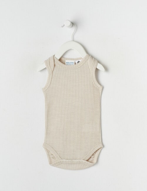 Milly & Milo Sleeveless Rib Bodysuit, Oat Marle product photo