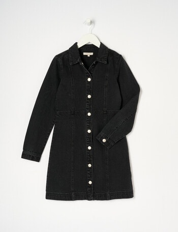 Switch Long Sleeve Denim Dress, Black product photo