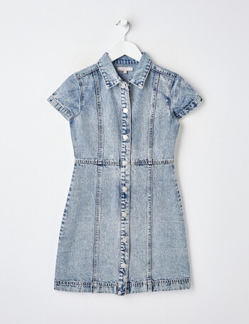Switch Short Sleeve Denim Dress, Mid Blue product photo