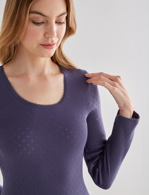 Lyric Thermals Harmony Cotton Pointelle Long Sleeve Top, Midnight product photo View 04 L