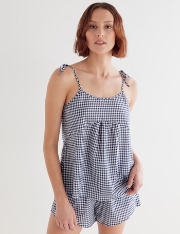 Mineral Lounge Mini Check Cami Top, Navy product photo