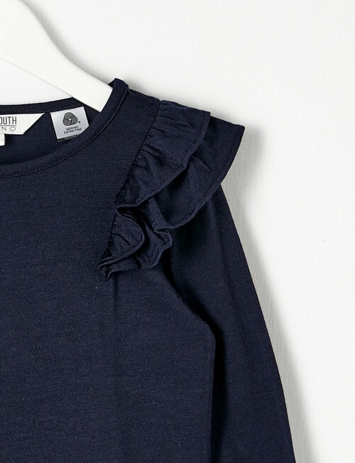 North South Merino Long Sleeve Merino Double Frill Top, Navy product photo View 02 L