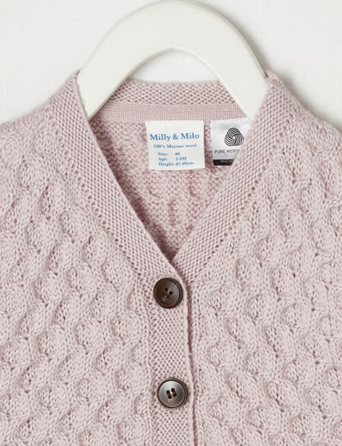 Milly & Milo 100% Merino Worsted V-Neck Cardigan, Lightest Lavender product photo View 02 L